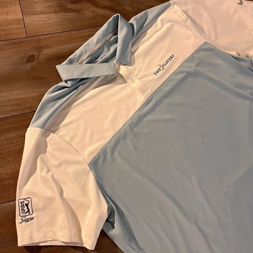 Nike Golf Dri-Fit The Players TPC Sawgrass Polo Shirt XL Blue White Bin‎ F-9